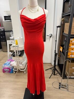 Sunday in Brooklyn Scarlet Cowl-Neck Spaghetti Strap Maxi Dress